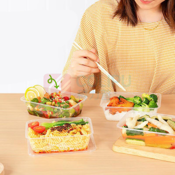 特美居 tmj 一次性饭盒长方形 750型 50套可微波 (透明) 加厚带盖食品级