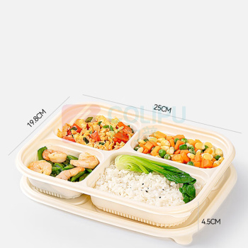 特美居 tmj 一次性四格餐盒 TMJ-6987 1000ml 100套/箱 带盖 玉米淀粉