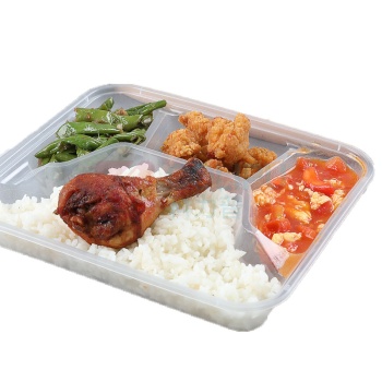 特美居 tmj 一次性四格饭盒长方形 TMJ-949 50只装1000ml带盖 (透明)