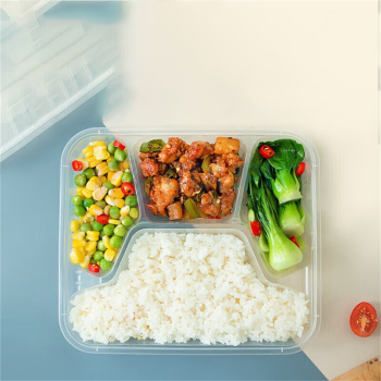 特美居 tmj 一次性四格饭盒长方形透明塑料快餐盒 TMJ-063 1000ml*150套/件 