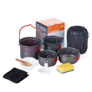 挪客 naturehike 四合一徒步野营套锅升级款 NH18T018-G (大锅1.2L+小锅0.8L+大盖700ml+小盖550ml+小碗*3+汤匙+饭勺) (灰色带挂钩款)