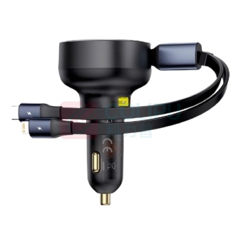 倍思 Baseus 途享Pro车载充电器点烟器一拖三 CCTXP-UCL (60W U口+伸缩线C+L)