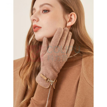 ELLE 羊毛手套 33WE33020 23*8.8cm 驼色 88%绵羊毛、12%锦纶 副