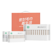 最生活 条纹毛浴三件套礼盒 A-1007 毛巾(34*70cm 100g)*2+浴巾(65*130cm 360g)*1 (棕白+灰白)