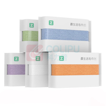 最生活 新疆长绒棉毛巾 成人家用套装 5条 (白/绿/蓝/紫/橘)
