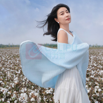 全棉时代 PURCOTTON 6层水洗纱布浴巾 95*95cm (蓝色) 礼盒