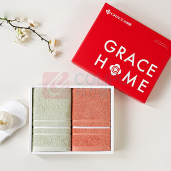 洁丽雅 grace 毛巾 唯爱-2 (粉、灰、橘、兰) 毛巾礼盒双条装