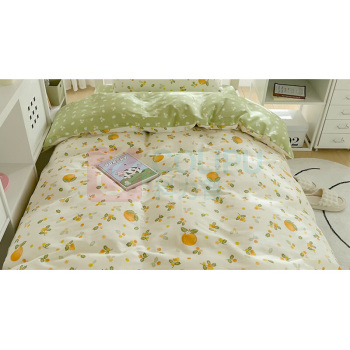 无印良品 全棉A类抑菌三件套 WY3YH061 被套 150*200CM 床单 160*230CM 枕套 48*74CM*1 (砂糖橘) AB版