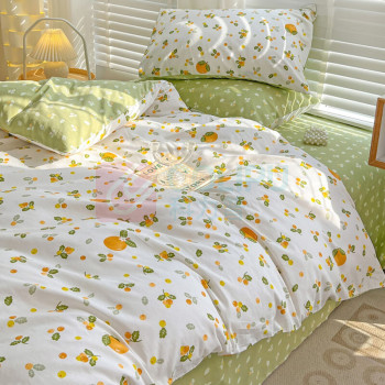 无印良品 全棉A类抑菌三件套 WY3YH061 被套 150*200CM 床单 160*230CM 枕套 48*74CM*1 (砂糖橘) AB版