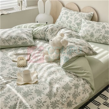 无印良品 A类全棉床上四件套 MJ-T2024-0285 200*230cm (绿意盎然)