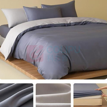 水星家纺 100%a类全棉四件套 AC50QD04 被套 220X240CM 床单 270X245CM 枕套 48X74CM*2 (云灰幻蓝)