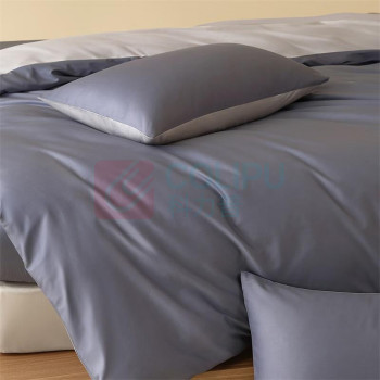 水星家纺 100%a类全棉四件套 AC50QD04 被套 220X240CM 床单 270X245CM 枕套 48X74CM*2 (云灰幻蓝)
