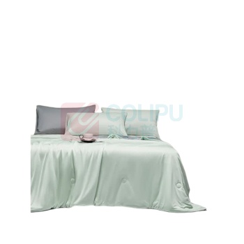 无印良品 A类凉感丝云母夏被系列 床笠款四件套 TM25 200*230cm夏被+180*200cm床笠+48*74枕套*2 (绿拼灰)