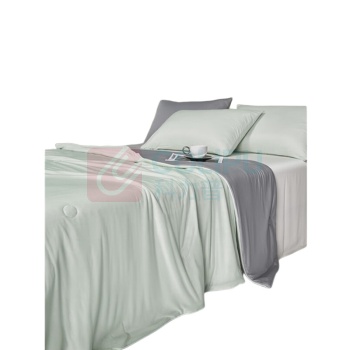 无印良品 A类凉感丝云母夏被系列 床笠款四件套 TM25 200*230cm夏被+180*200cm床笠+48*74枕套*2 (绿拼灰)