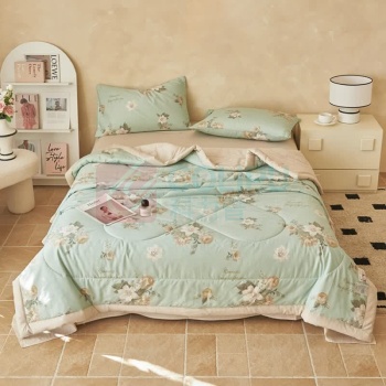 无印良品 全棉A类抗菌100%新疆棉花(宽包)夏被 WYMHXB014 200*230cm (花叶影)