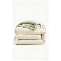 无印良品 亲肤A类抗菌泡泡条格大豆被 WYDB206 150*200cm 5斤 (奶白拼浅绿)