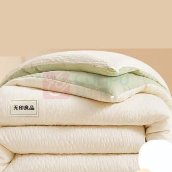 无印良品 亲肤A类抗菌泡泡条格大豆被 WYDB206 150*200cm 5斤 (奶白拼浅绿)