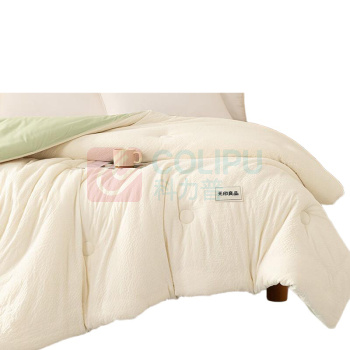 无印良品 亲肤A类抗菌泡泡条格大豆被 WYDB206 150*200cm 5斤 (奶白拼浅绿)