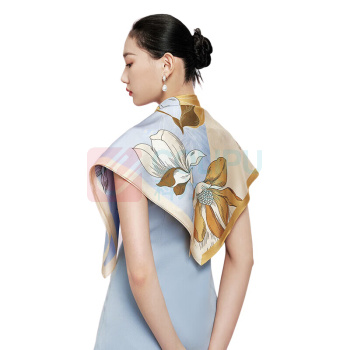 万事利 真丝丝巾双面印花方巾丝巾扣礼盒玉兰赋 75cm (蓝色)