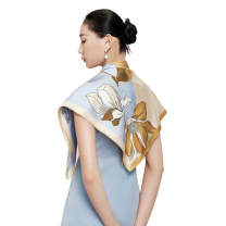 万事利 真丝丝巾双面印花方巾丝巾扣礼盒玉兰赋 75cm (蓝色)