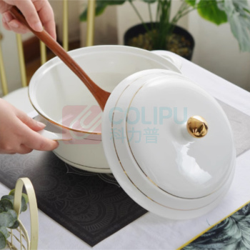 御陶世家 品锅带盖大号家用骨瓷深汤盆双耳欧式大汤盆 10英寸