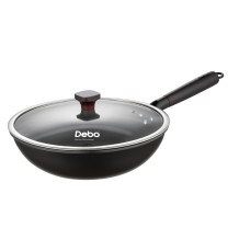 德铂 Debo 凯瑞斯炒锅 DEP-836 32cm 无涂层 精铁炒锅 不易锈 通用灶具 含玻璃盖*1、锅身*1