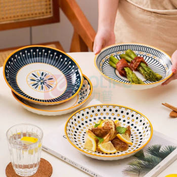 佩尔森 盘子家用陶瓷菜盘创意简约餐具 20.4*4.1cm 混装4只