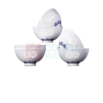 景德镇陶瓷 餐具套装 青花玲珑6碗组合-招财进宝*6