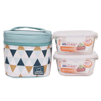 乐扣乐扣 LOCK&LOCK 玻璃保鲜盒便当包两件套 LLG214S904B 500ml*2 (蓝色)