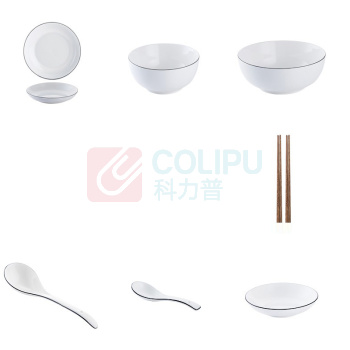 友来福 陶瓷餐具碗菜盘子黑边简白 AB0744 12头
