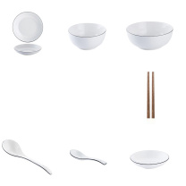 友来福 陶瓷餐具碗菜盘子黑边简白 AB0744 12头