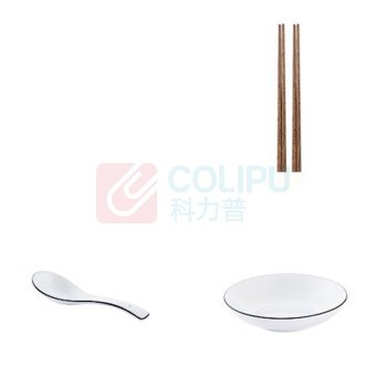 友来福 陶瓷餐具碗菜盘子黑边简白 AB0744 12头