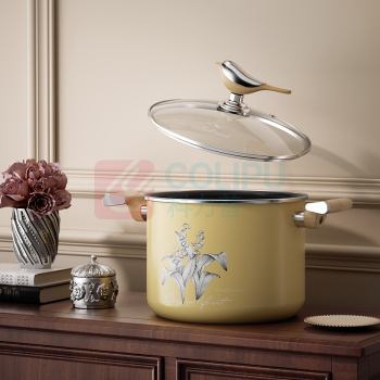 火象 鸟啼花开珐琅汤锅 HXG-YZ011 23.5cm (浅黄色)