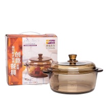 艾格莱雅 双耳带盖玻璃煲钢化玻璃煲(单只) A-KFO11S/L1 1000ML (茶色)