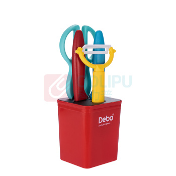 德铂 Debo 萨曼塔(套装刀具) DEP-683 5件套 (红色) 水果刀*2、瓜刨*1、厨房剪*1、底座*1