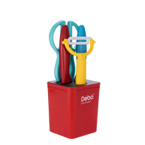 德铂 Debo 萨曼塔(套装刀具) DEP-683 5件套 (红色) 水果刀*2、瓜刨*1、厨房剪*1、底座*1