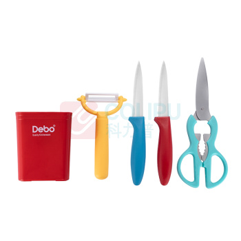 德铂 Debo 萨曼塔(套装刀具) DEP-683 5件套 (红色) 水果刀*2、瓜刨*1、厨房剪*1、底座*1
