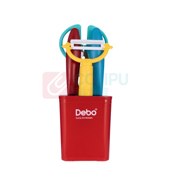 德铂 Debo 萨曼塔(套装刀具) DEP-683 5件套 (红色) 水果刀*2、瓜刨*1、厨房剪*1、底座*1