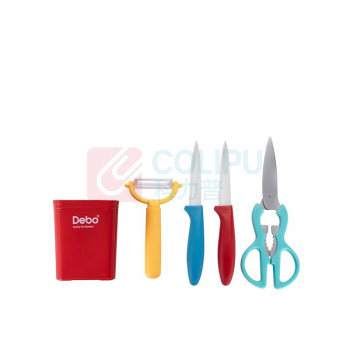德铂 Debo 萨曼塔(套装刀具)5件套 DEP-683 水果刀*2、瓜刨*1、厨房剪*1、底座*1 (红色)