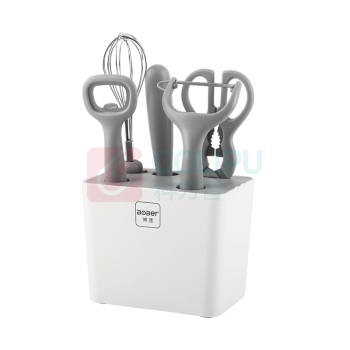 博堡 厨宝工具 BDY-CB618B 六件套 (白色) 水果刀、打蛋器、削皮器、厨房剪、开瓶器、刀座