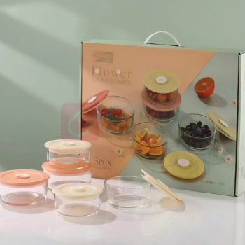 艾格莱雅 玻璃保鲜碗五件套 A-BX03-3/L5 385ml*3;525ml*2