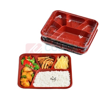 特美居 tmj 一次性餐盒带盖 TMJ-088 五格 1000型x100套/箱 (黑红)