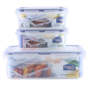 乐扣乐扣 LOCK&LOCK 塑料保鲜盒三件套 HPL817S001 HPL806:350ml*2,HPL817:1L*1 (透明)