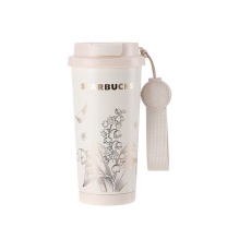 星巴克 铃兰款双饮口咖啡杯 11179922 500ml (米白色) 304不锈钢