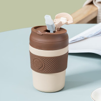 德铂 Debo 双层陶瓷内胆咖啡杯高颜值随行吸管杯网红户外便携杯子 DEP-DS348 316不锈钢内胆-咖啡色320ml