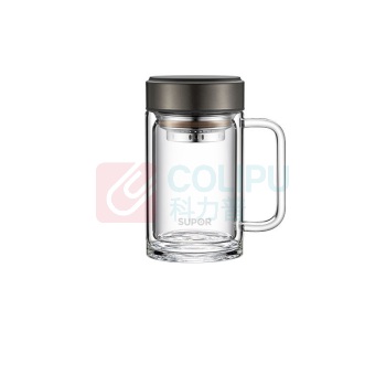 苏泊尔 SUPOR 双层玻璃水杯 KC45HK10 450mL 8.5cm (乌木黑)