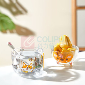 乐唯诗 卡通玻璃早餐杯牛奶麦片饮料水杯一盖两用 KTB/L1 (旺旺 喵喵 熊猫 三个图案随机发货)