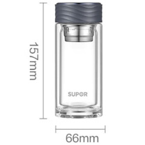 苏泊尔 SUPOR 耐高温玻璃直身杯 KC23GR10 157mm*66mm,230ml 灰黑色 316茶漏+杯刷