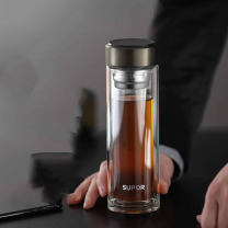 苏泊尔 SUPOR 玻璃杯双层耐高温防烫水杯 KC33GU10 330ML (乌木黑)