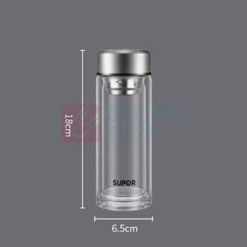 苏泊尔 SUPOR 双层耐热玻璃杯 KCG28AZ10 280ML (流光银)